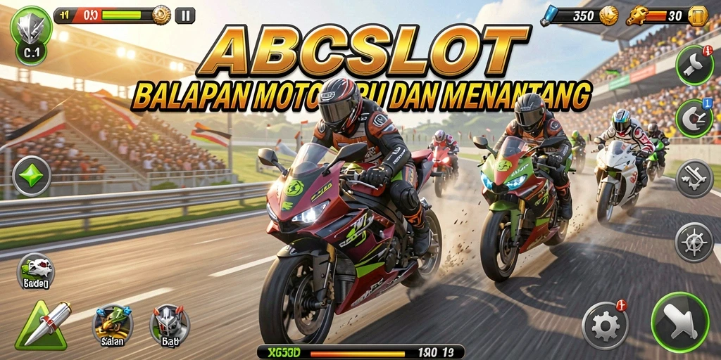 Tangkapan layar gameplay ABCSLOT menampilkan balapan motor yang seru dan menantang.
