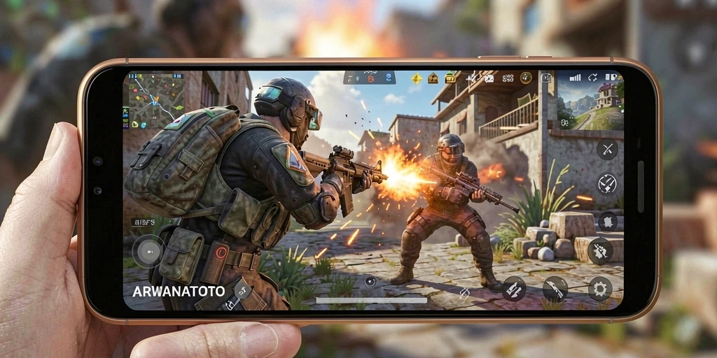 Tampilan gameplay ARWANATOTO yang mendebarkan dengan aksi FPS.