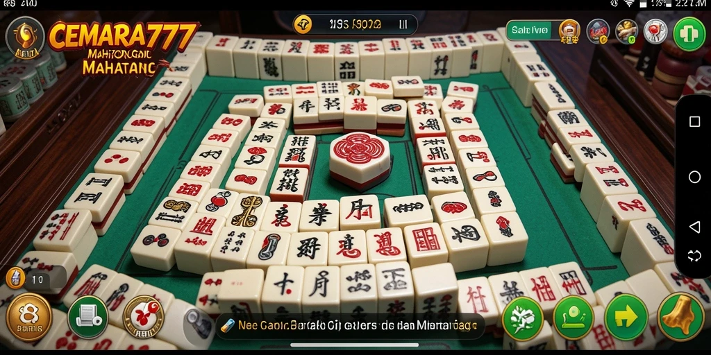 Tampilan gameplay menarik dari CEMARA777 dengan pemandangan ubin Mahjong.