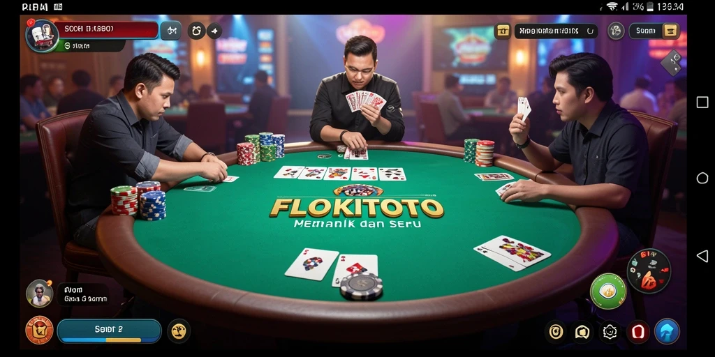 Screenshot gameplay FLOKITOTO menampilkan suasana poker yang intens.