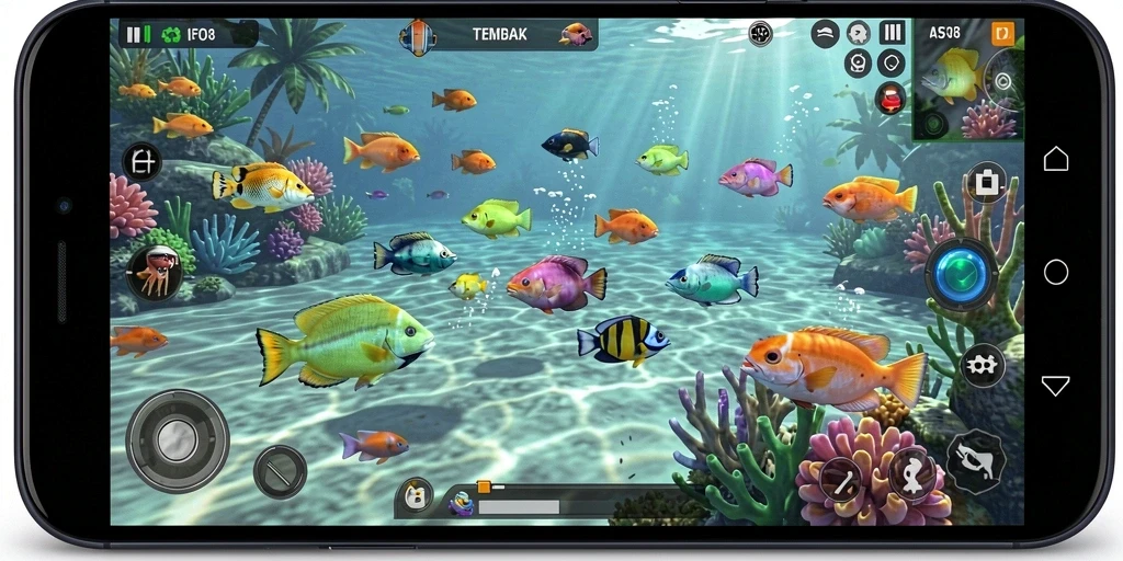 Screenshot dari gameplay seru FO8 saat menembak ikan.