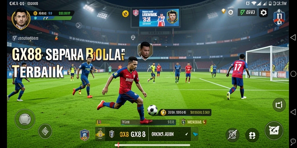 Screenshot gameplay GX88 menunjukkan aksi seru di lapangan sepak bola.