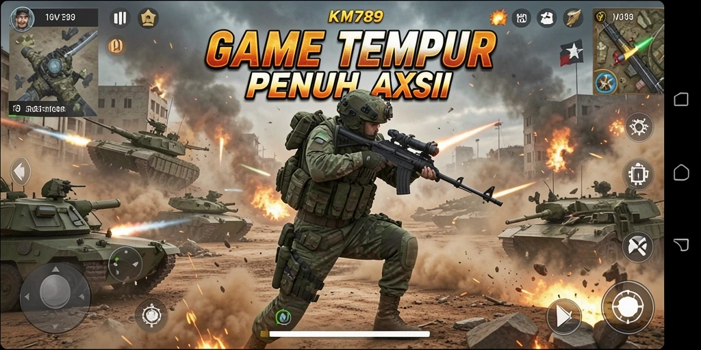 Tangkapan layar gameplay KM789 menunjukkan aksi tembak-menembak yang seru.