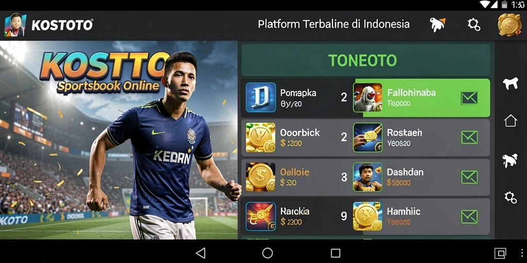 Tampilan utama KOSTOTO menampilkan berbagai pilihan taruhan olahraga.