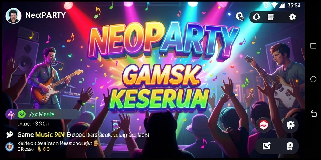 Tangkapan layar gameplay NEOPARTY dengan aksi penuh musik.