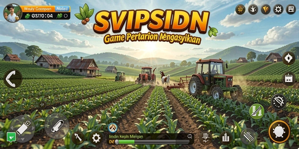 Tampilan gameplay SVIPSIDN dengan lahan pertanian yang subur.