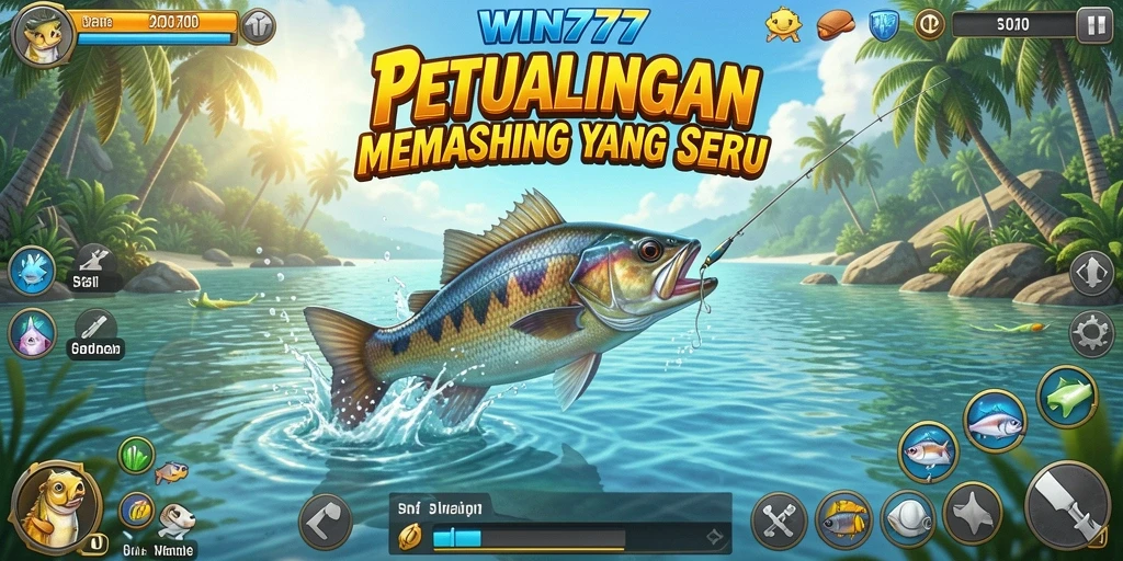Tampilan gameplay seru WIN777 dengan aksi memancing yang mendebarkan.