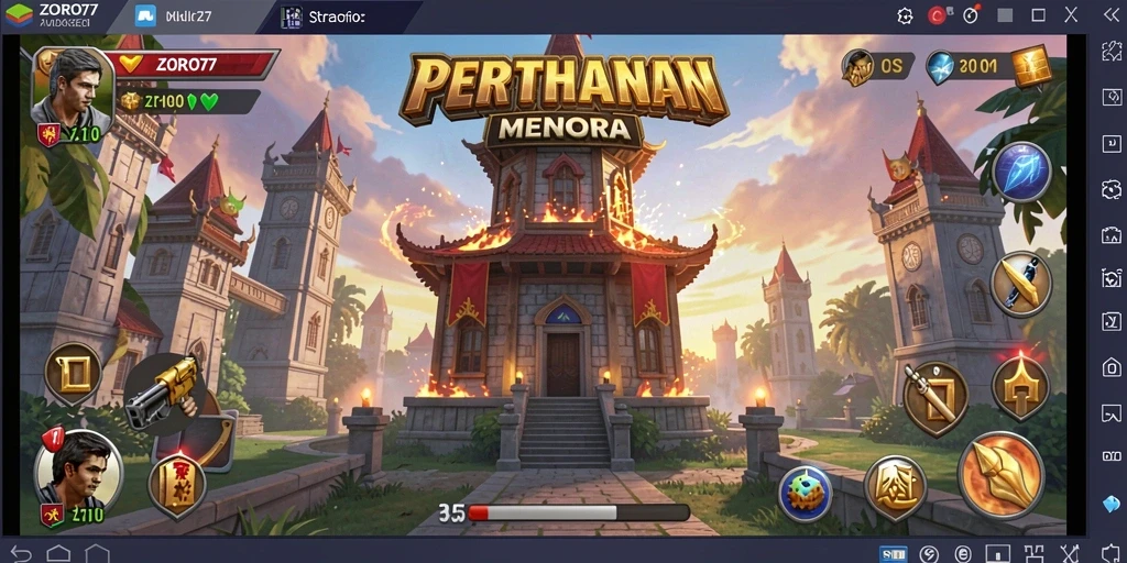 Tampilan gameplay seru di ZORO77 dengan strategi Tower Defense yang mendebarkan.